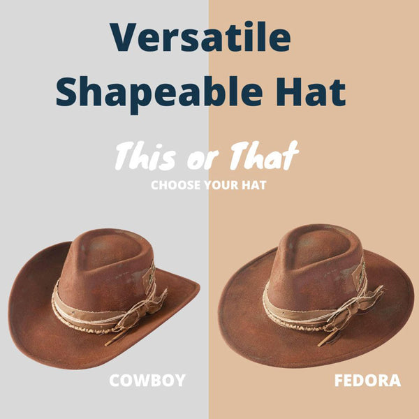 Distressed Fabric Band Rustic Cowgirl Fedora Hat