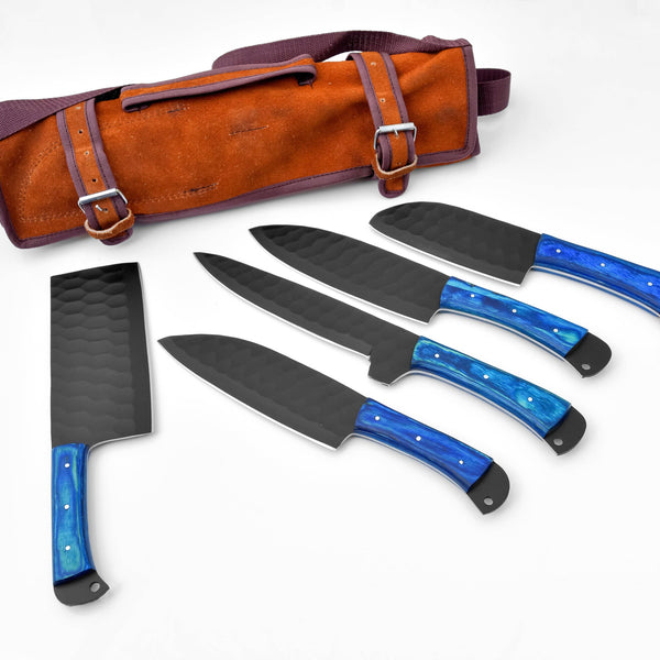 5-Piece  Knife Set / With Leather carry Bag Blue