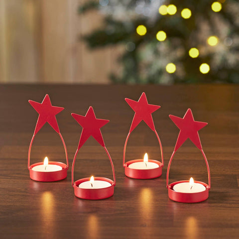 Star Tealight Holder Barn Red  4x1.75x1.75