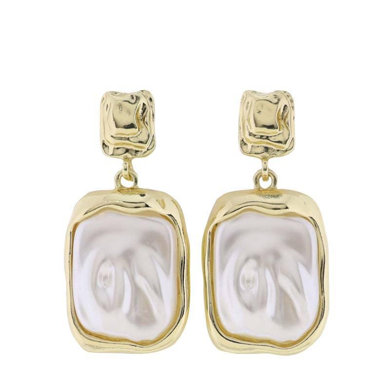 Gold, Pearl Square Earring with Gold Square Post