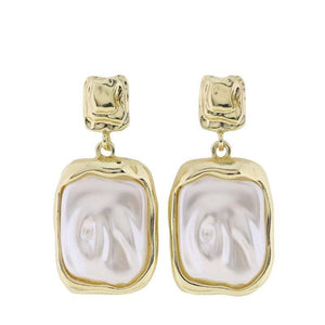 Gold, Pearl Square Earring with Gold Square Post