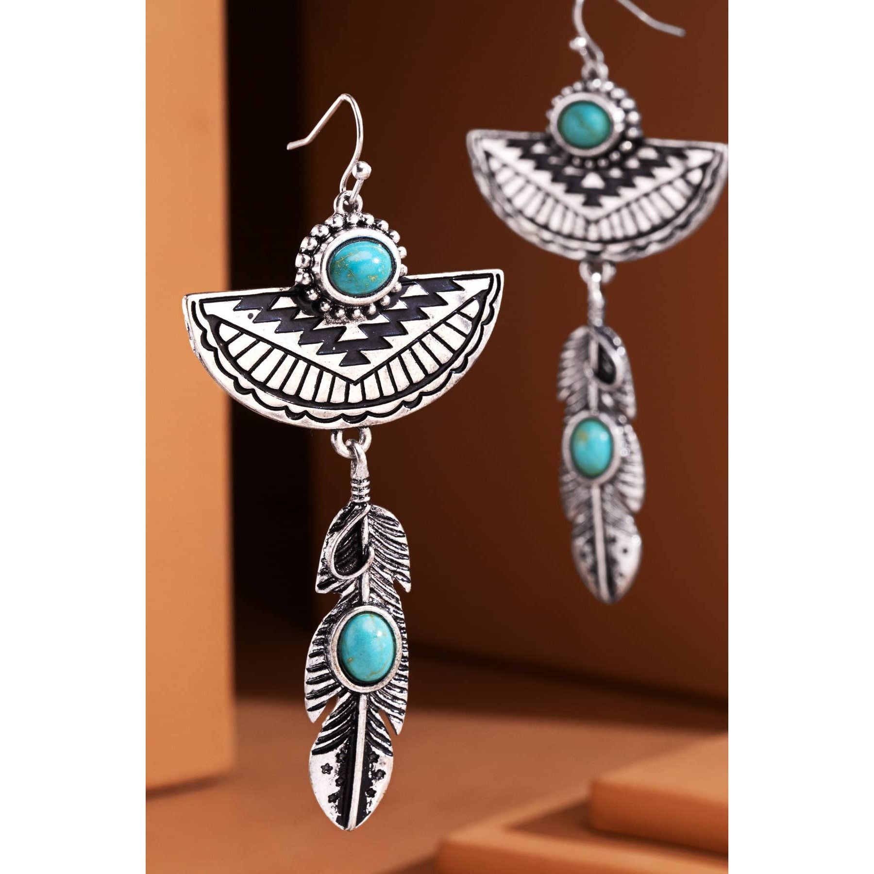 Western Turquoise Feather Earrings