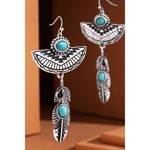 Western Turquoise Feather Earrings