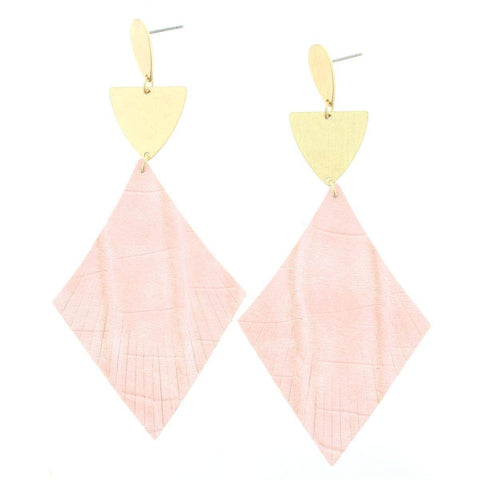 Gold Teardrop Post Earring with Gold Pink Alligator Leather