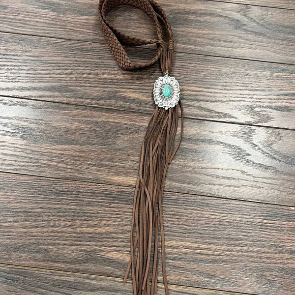 Handmade Bolo Concho Turquoise Suede Necklace