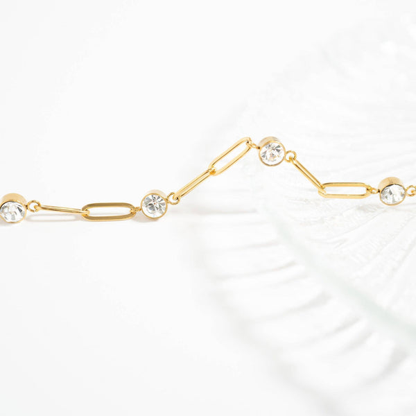 8K Gold PVD Station Stone Stone Paperclip Chain Bracelet: