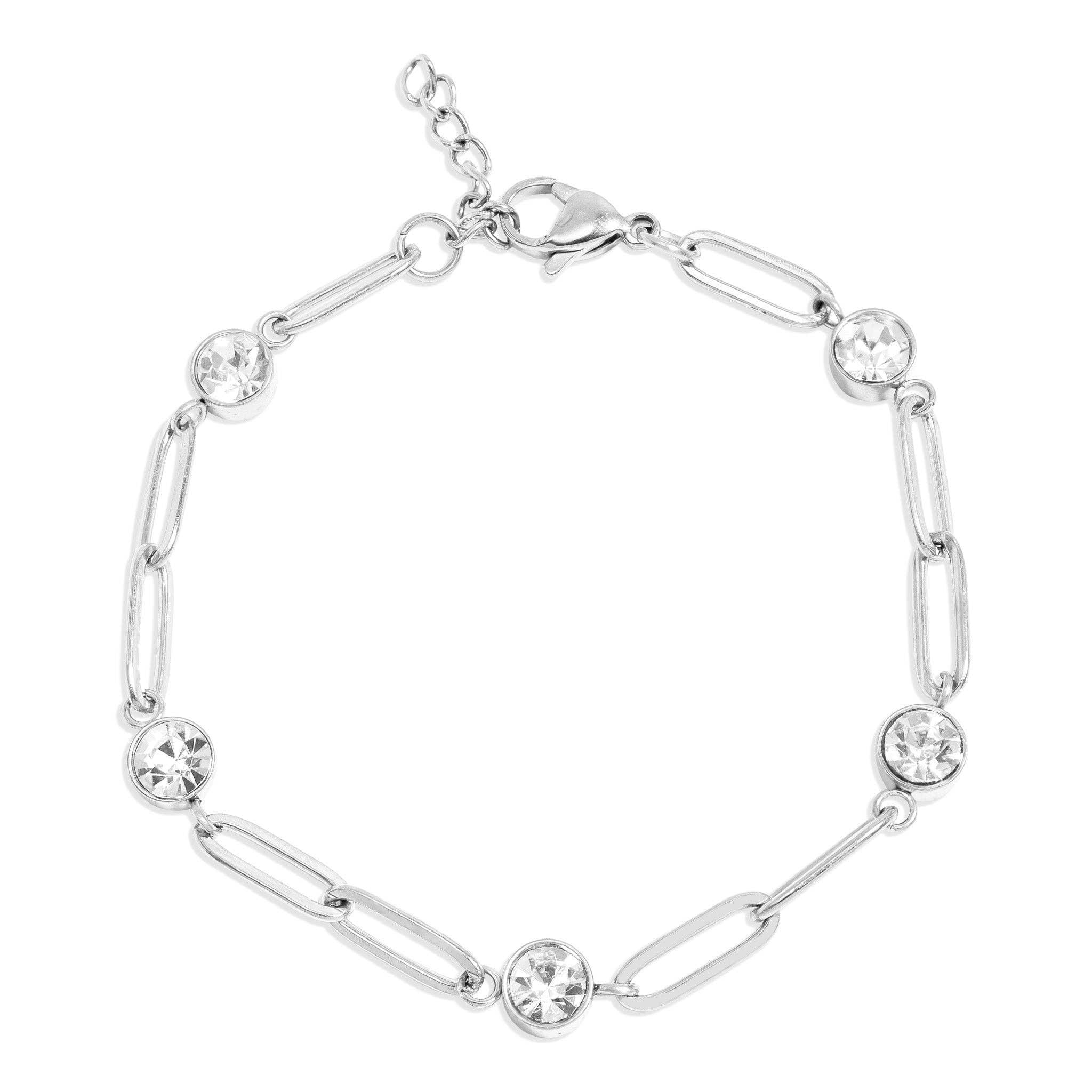 8K Gold PVD Station Stone Stone Paperclip Chain Bracelet: