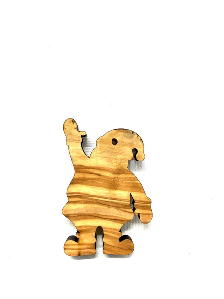Santa Claus as a Christmas tree pendant made of olive wood