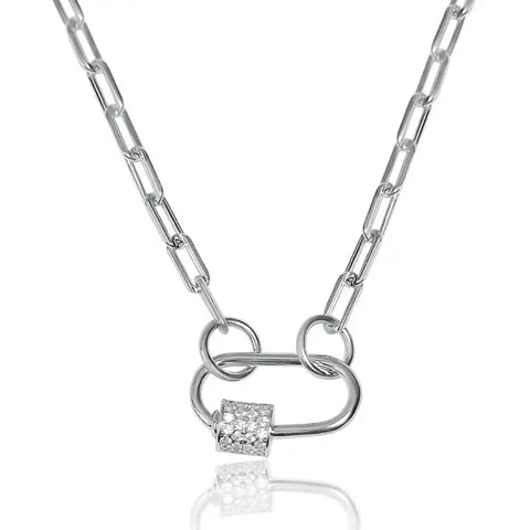 Carabiner Amulet Link  Stainless Steel Waterproof Necklace, Silver