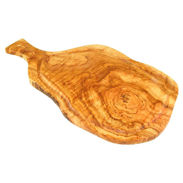 Carving board (L45-49cm) with juice rim & handle, Olive Wood, shipped from Germany