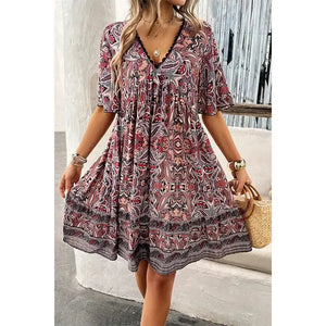 Allover Print Lace Tirm Loose A Line Dress