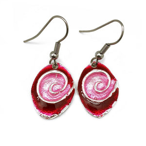 Pewter Earrings with Color Enamel - Red/Pink