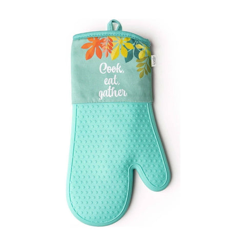 Krumbs Kitchen Homemade Happiness Silicone Oven Mitts, Cook Eat Gather