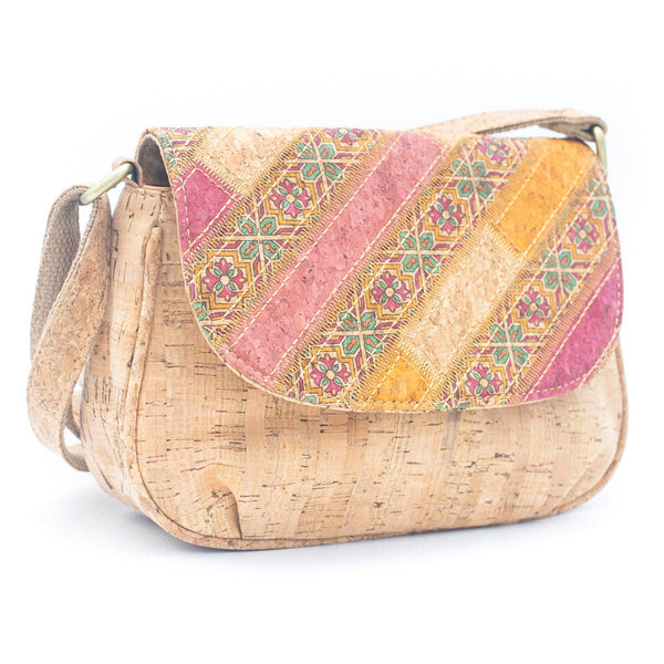 Natural Cork Women's Crossbody Bag with Artful Patchwork, Rust, Cork from Portugal