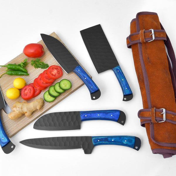 5-Piece  Knife Set / With Leather carry Bag Blue