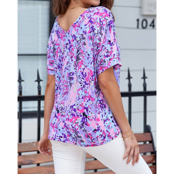 Abstract Vibrant Floral Top, Sky Blue