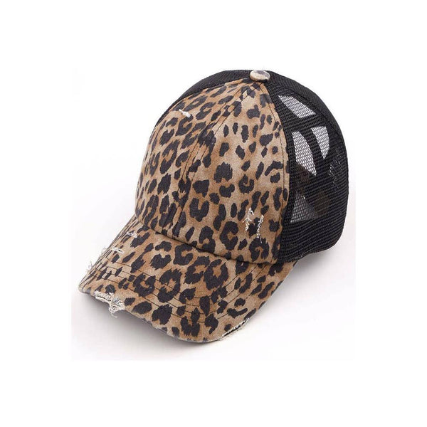 C.C Washed Denim with Crossed Elastic Band Mesh Pony Cap