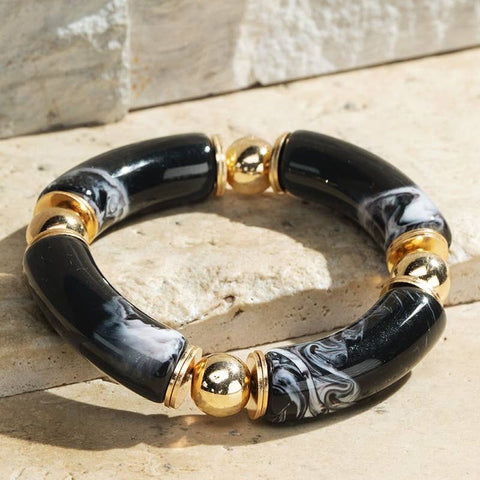 Resin and Metal Beads Bracelet: Black