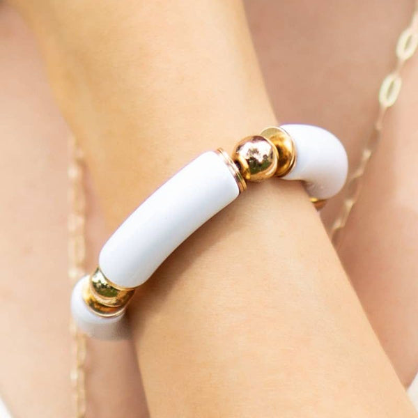 Resin and Metal Beads Bracelet: White