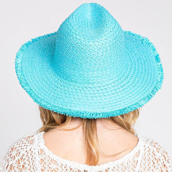 Frayed Solid Straw Sun Hat: Black