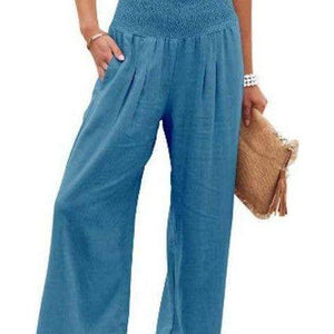 Solid Color Ladies Wide Leg Pants  Blue
