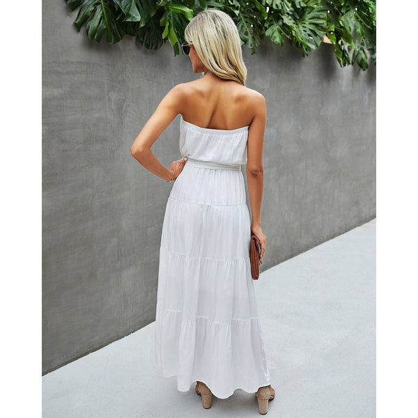 Elegant Off-Shoulder Ruffle Dress, White