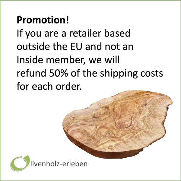 Natural cut cutting board 45 cm olive wood, shipped from Germany