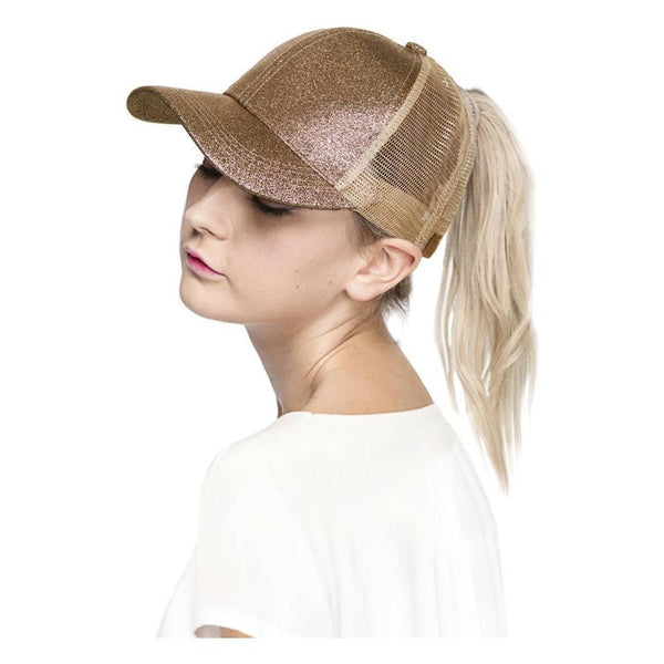 C.C Glitter Ponytail Mesh Back Baseball Cap