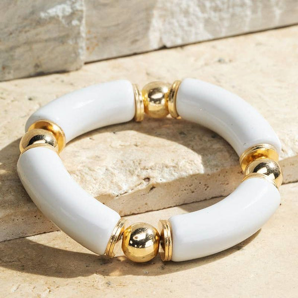 Resin and Metal Beads Bracelet: White