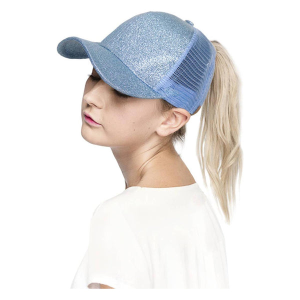 C.C Glitter Ponytail Mesh Back Baseball Cap