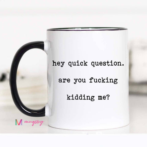 Hey Quick Questions Funny Coffee Mug: 11oz