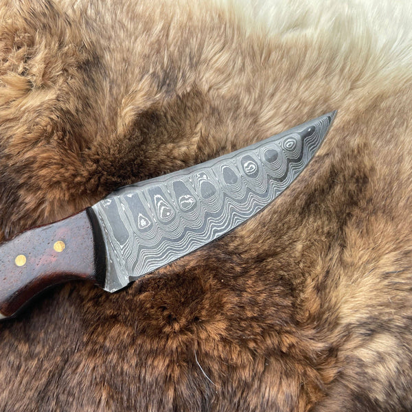 Damascus Steel Skinner Knife with Rosewood & Stag Grip