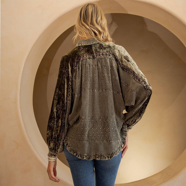 Bohemian Elegance: Stonewashed Rayon Top  Gravel