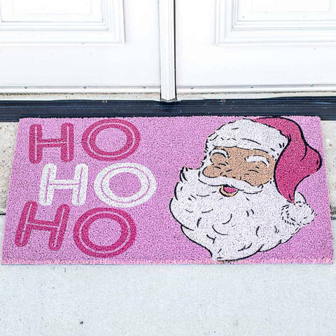 HoHoHo Santa Coir Doormat   Pink/White   30x18