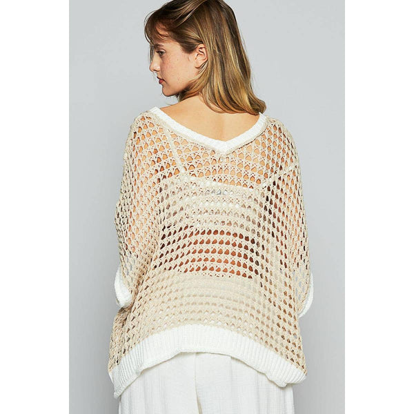Oversize V-Neck Short Sleeve Peace Sign Sweater