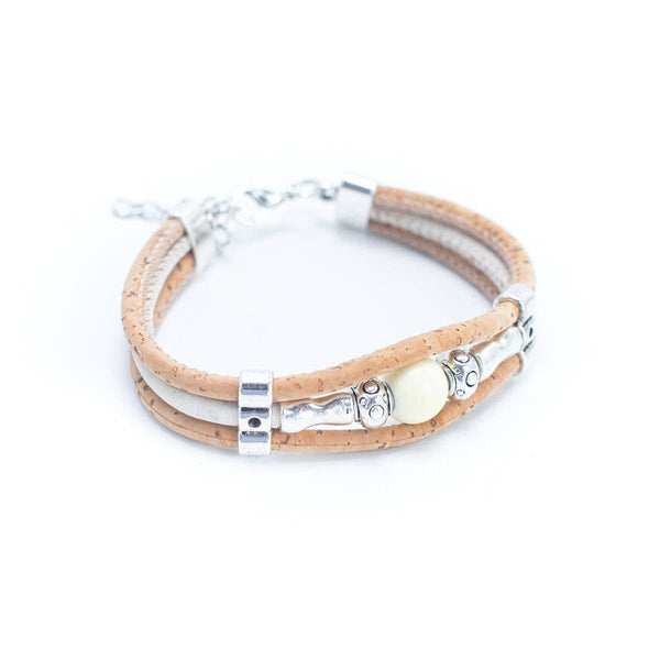 Natural tri-cork with ceramic beads bracelet, Cork from Portugal