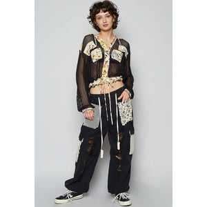 Vintage wash Crochet Patches Distress Jogger Pants