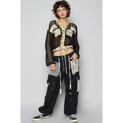 Vintage wash Crochet Patches Distress Jogger Pants
