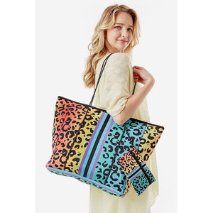 Hana - Rainbow gradation leopard tote bag