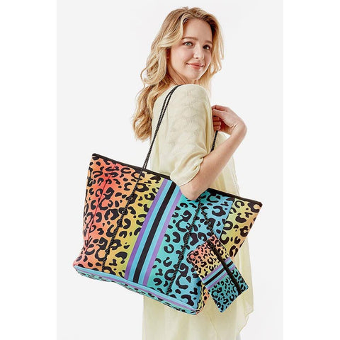Hana - Rainbow gradation leopard tote bag