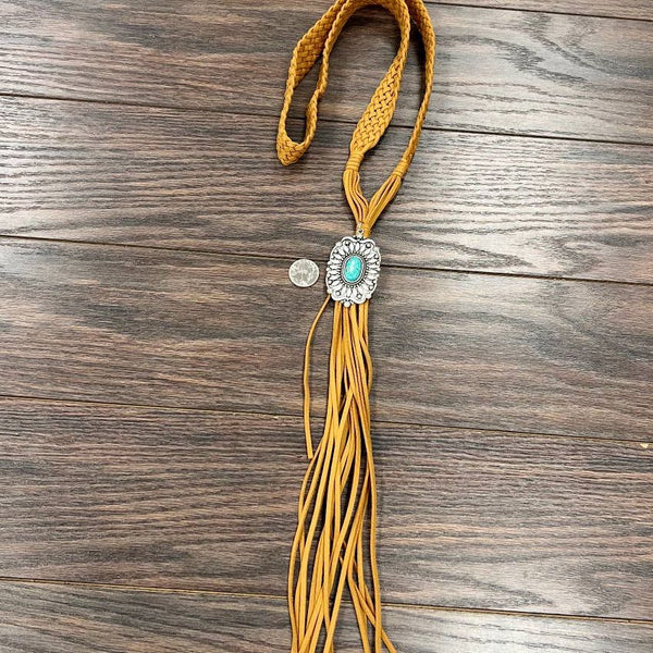 Handmade Bolo Concho Turquoise Suede Necklace