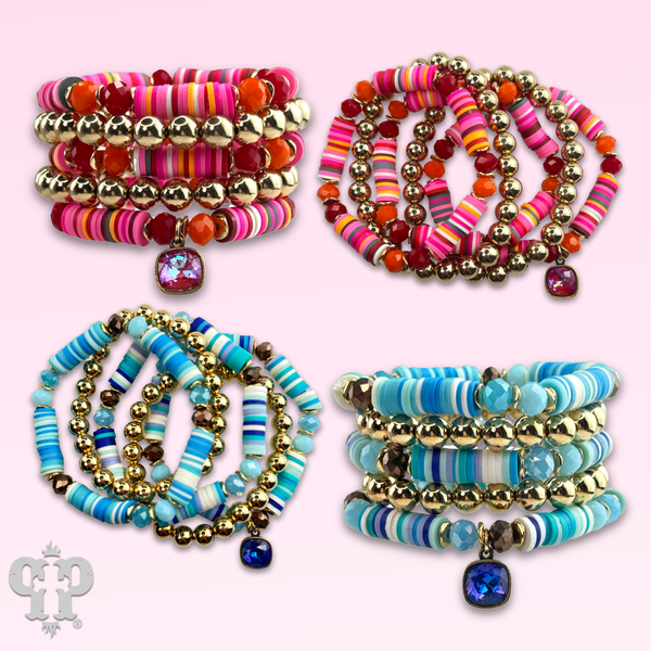 Rubber Heishi Bead Bracelet With Austrian Crystal