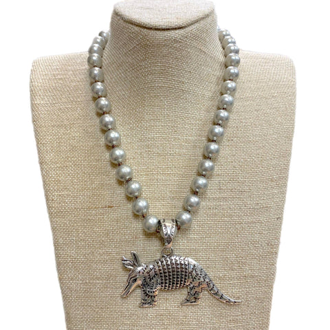 Armadillo Pendant on 12mm Faux Navajo Pearl Necklace