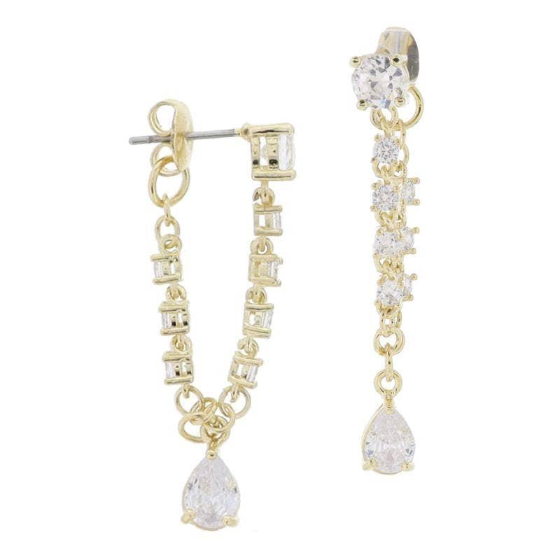 18K Gold Plated, Crystal Chain & Dangle Earrings