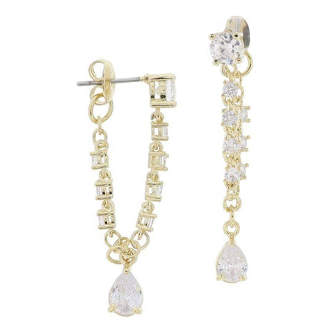 18K Gold Plated, Crystal Chain & Dangle Earrings