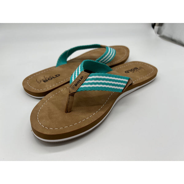 Boho Bold - Boho Bold Woven Strap Flip Flops: Teal/White