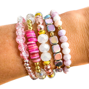 Pink & Flat Metallic Purple Bracelet Stack