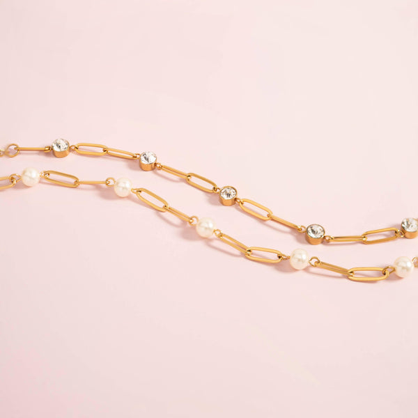 8K Gold PVD Station Stone Stone Paperclip Chain Bracelet: