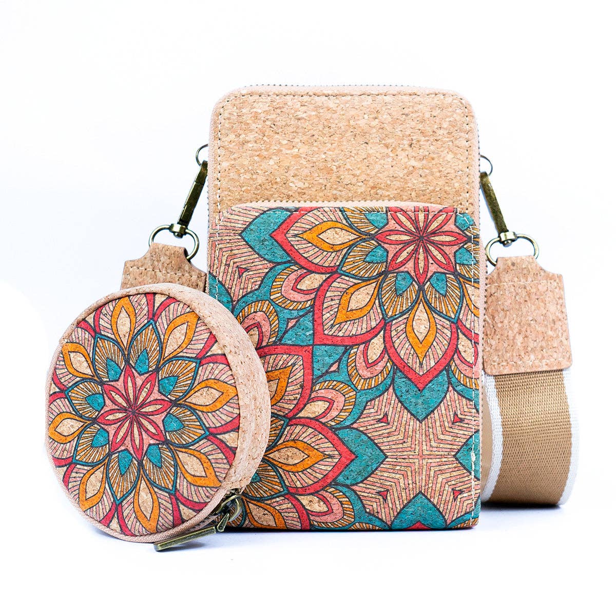 Natural Cork Women's Printed Double Layer Phone Pouch, Cork from Portugal