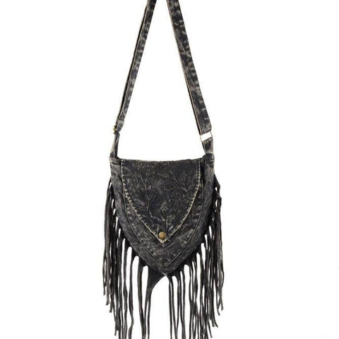 Triangular Fringed Stonewashed Cotton Passport Bag